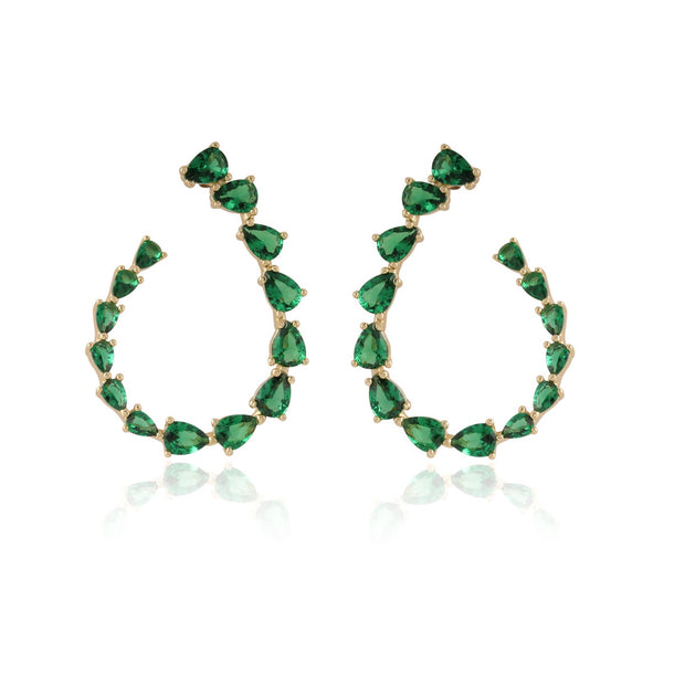 Emerald Pear-Shaped CZ J Earrings in Yellow Gold