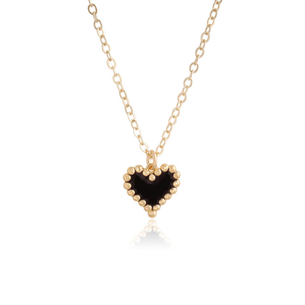 Black Enamel Beaded Heart Charm Necklace