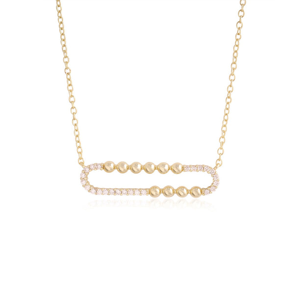 Open Rectangular Bar Polished Balls Necklace in Yellow Gold