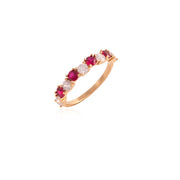 Ruby & CZ Uneven Stackable Ring in Yellow Gold