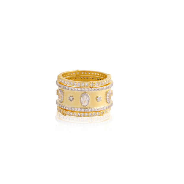 Three Piece Matte CZ Stack Ring in Yellow Gold
