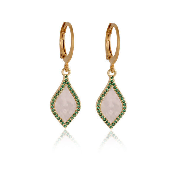 Mother of Pearl Marquis Emerald Border Drop Lever Earrings