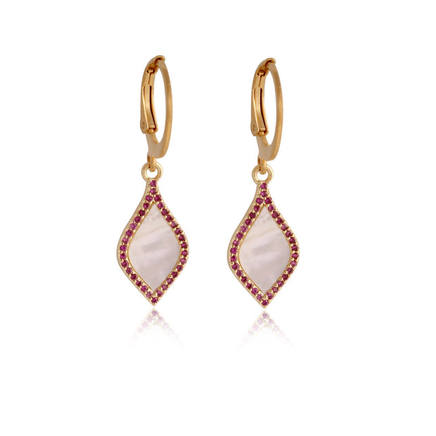 Mother of Pearl Marquis Ruby Border Drop Lever Earrings