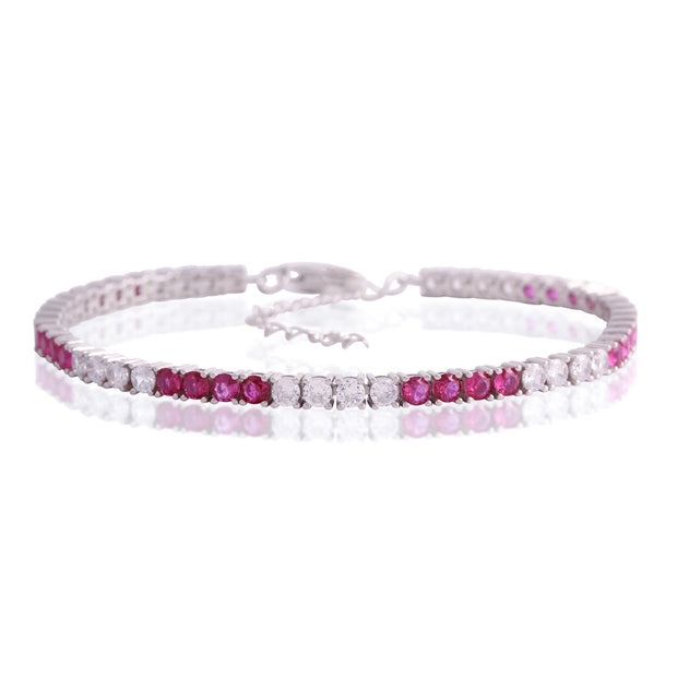 3mm Ruby Intervals CZ Tennis Bracelet in White Gold