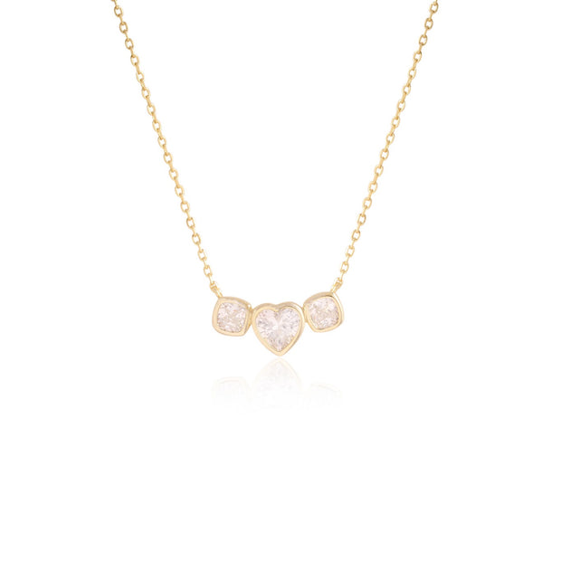 CZ Heart & Square Bezel Set Solitaire Necklace in Yellow Gold
