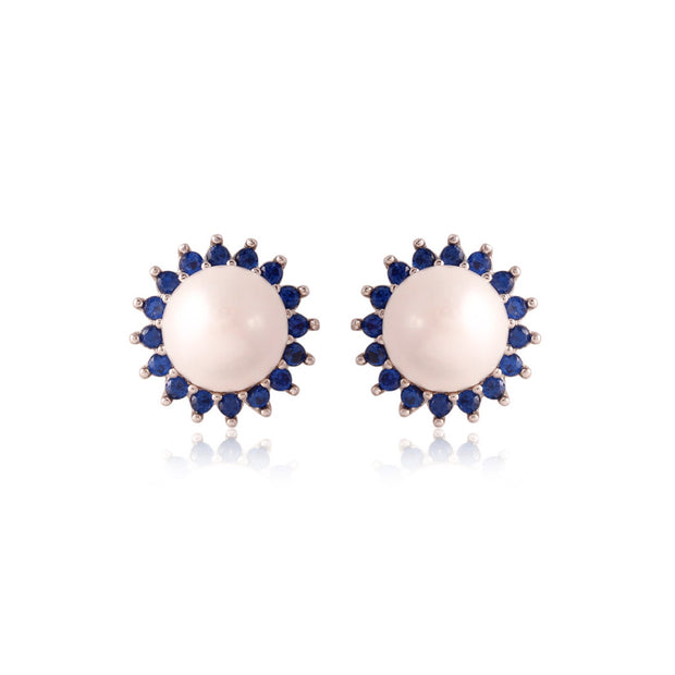 Pearl with Blue CZ Border Stud