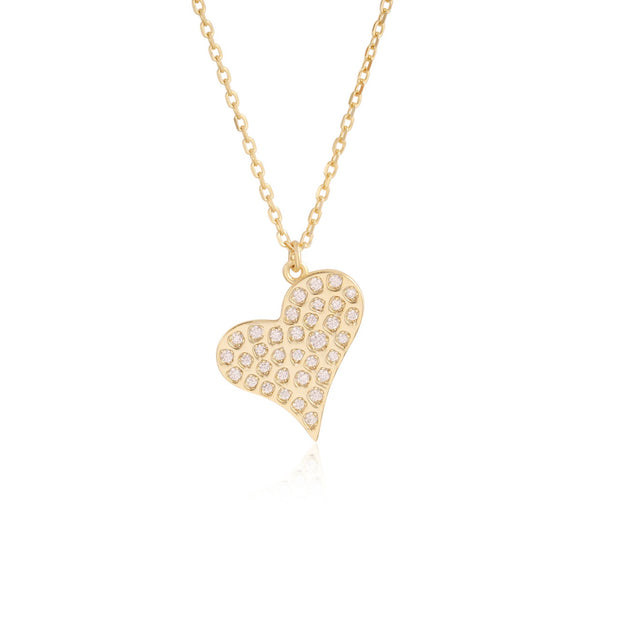 Scattered CZ Filled Polished Heart in Yellow Gold
