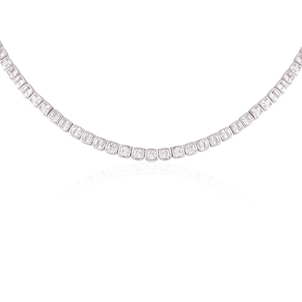 18" Square CZ Bezel Set Necklace in White Gold