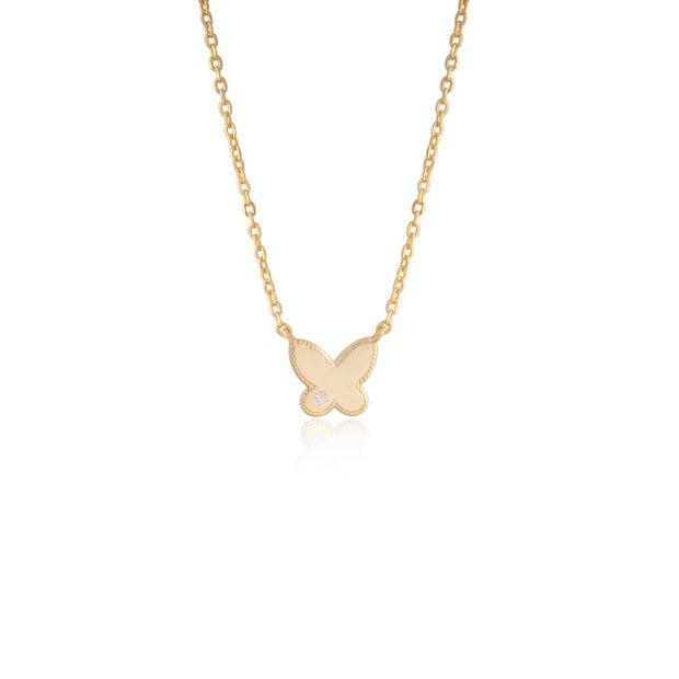 Mini Polished Butterfly Necklace in Yellow Gold