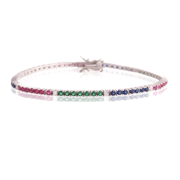 2mm Tri-Colored Tennis Bracelet in White Gold