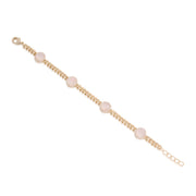 CZ Mother of Pearl Circles Cuban Link Bracelet in Yellow Gold