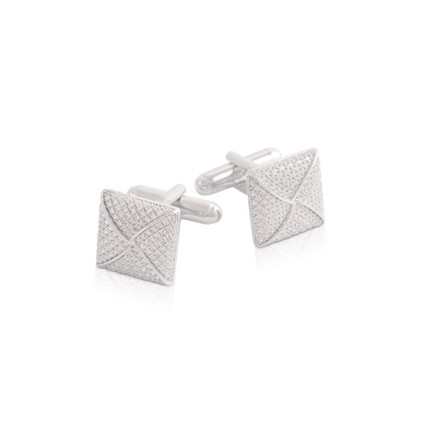 Square Pave Polished Design CZ Cufflink in White Gold