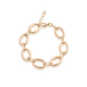 All Brushed Flat Oval Link Bracelet in Yellow Gold