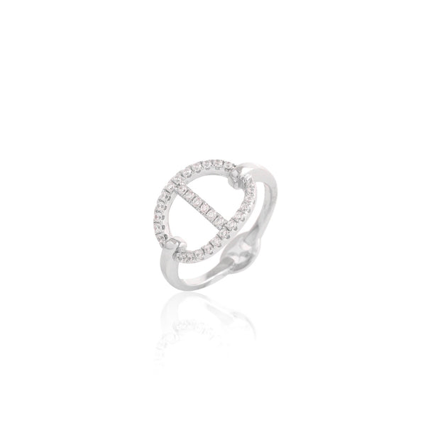 Open CZ Pave Circle Design Ring in White Gold