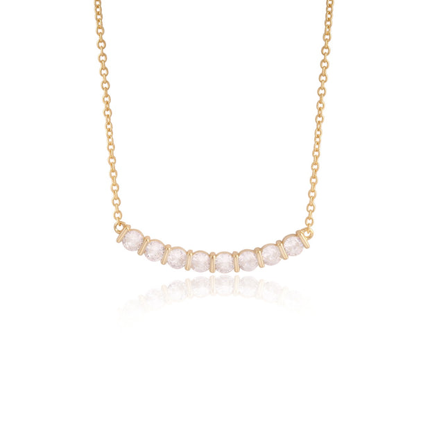 Bar & CZ Design Arc Necklace in Yellow Gold