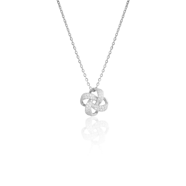 CZ Tiffany Knot Pendant in White Gold
