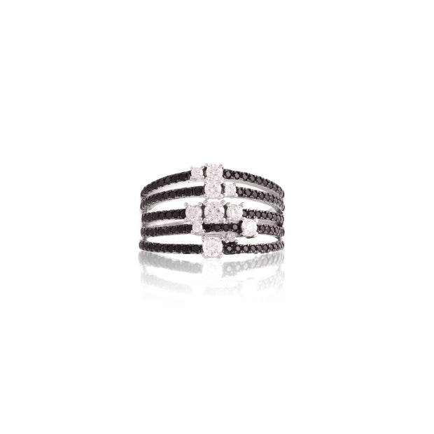 Onyx & CZ Layered Ring in White Gold