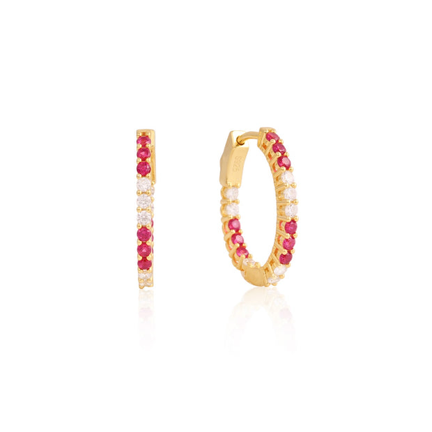 Ruby & CZ Interval Hoops in Yellow Gold