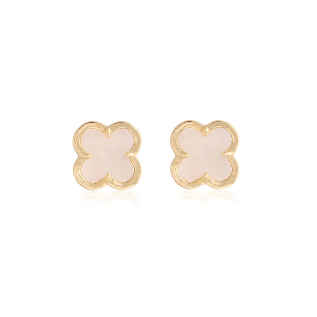Small MOP Clover Surgical Post Earring in Yellow Gold