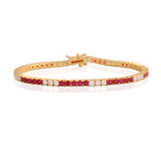 Five to Three CZ & Ruby Tennis Bracelet in Yellow Gold