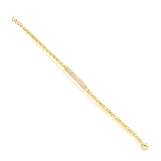 Cuban Link CZ Pave Bar Bracelet in Yellow Gold