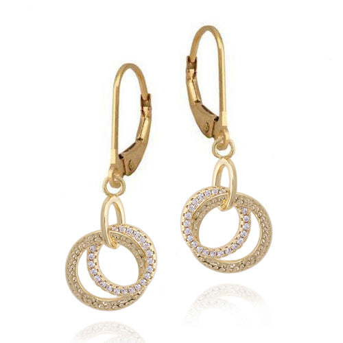 Hammered & CZ Interlinked Circles Lever Back Earring
