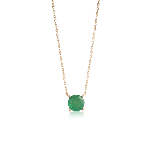 8mm Emerald Stone Solitaire Necklace in Yellow Gold