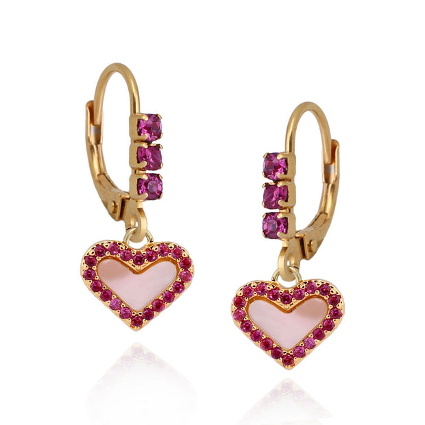 Small Mother of Pearl Heart Fuchsia Lever Earring