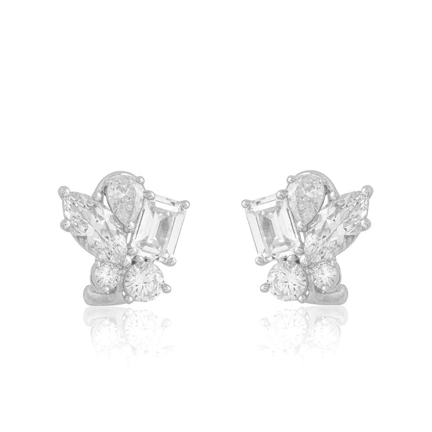 Multi-Shaped CZ Cluster Studs in White Gold