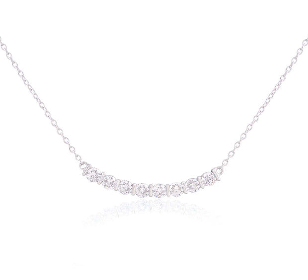 Bar & CZ Design Arc Necklace in White Gold