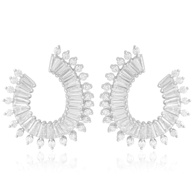 Baguettes & CZ Edgy J Earrings in White Gold