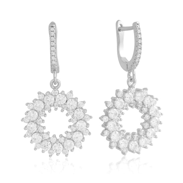 Open Circle CZ Earrings in White Gold