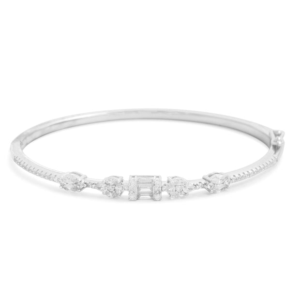 Marquis, Circular & Baguette CZ Bangle in White Gold