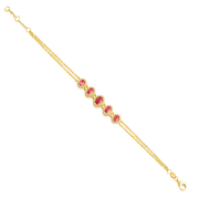 Graduating Pink Ovals Double Chain Bracelet in Yellow Gold