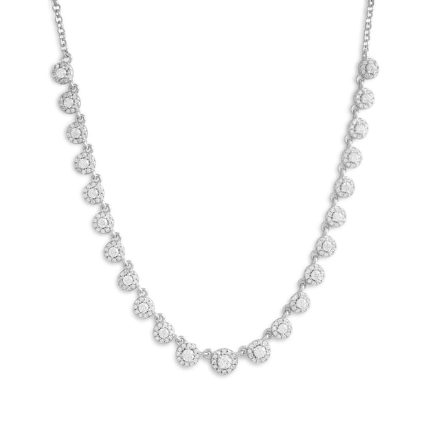 Small CZ Halo Circles Collar Necklace in White Gold