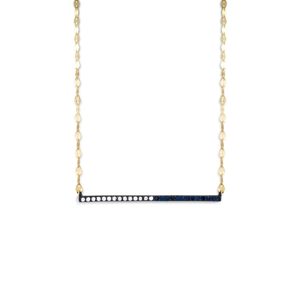 Half Blue Half CZ Black Bar Necklace in Yellow Gold
