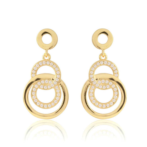 Double CZ Circle Polished Outline Earrings in Yellow Gold