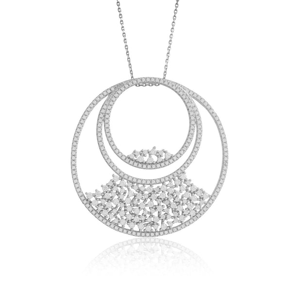 Triple Graduating Circles CZ Cluster Pendant in White Gold