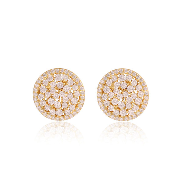 Cluster CZ Round Oversized Studs in Yellow Gold