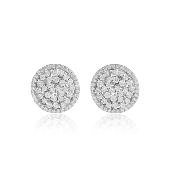 Cluster CZ Round Oversized Studs in White Gold