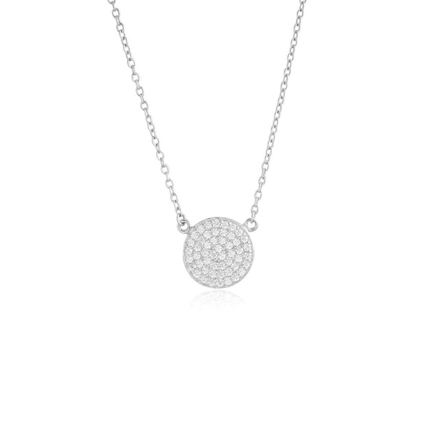 10MM CZ Pave Small Flat Circle Pendant in White Gold