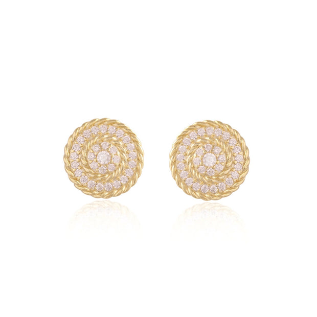 Pave CZ Studs with Rope Border in Yellow Gold