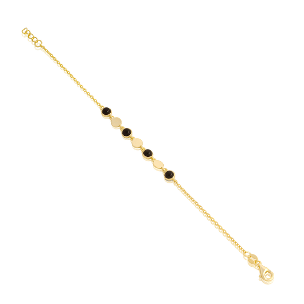 Polished & onyx Circles Delicate Bracelet in Yellow Gold