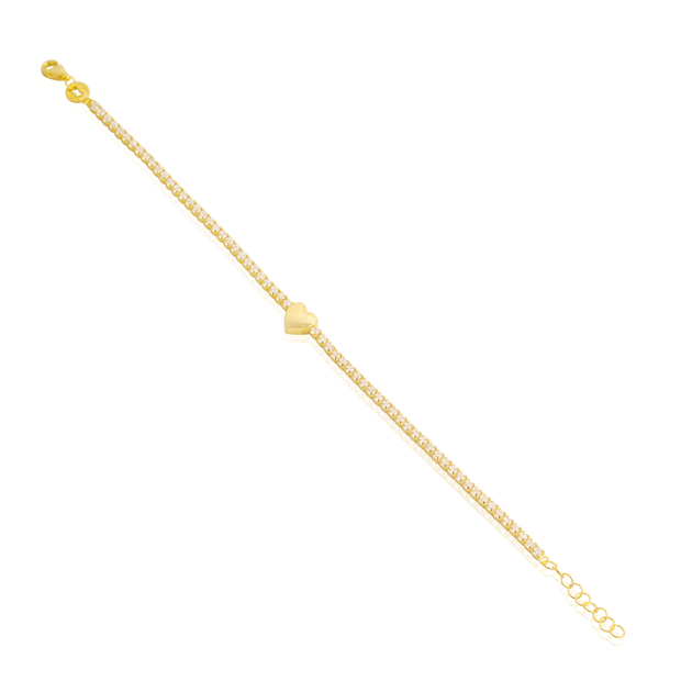 Polished Heart Tennis CZ Strip Bracelet in Yellow Gold