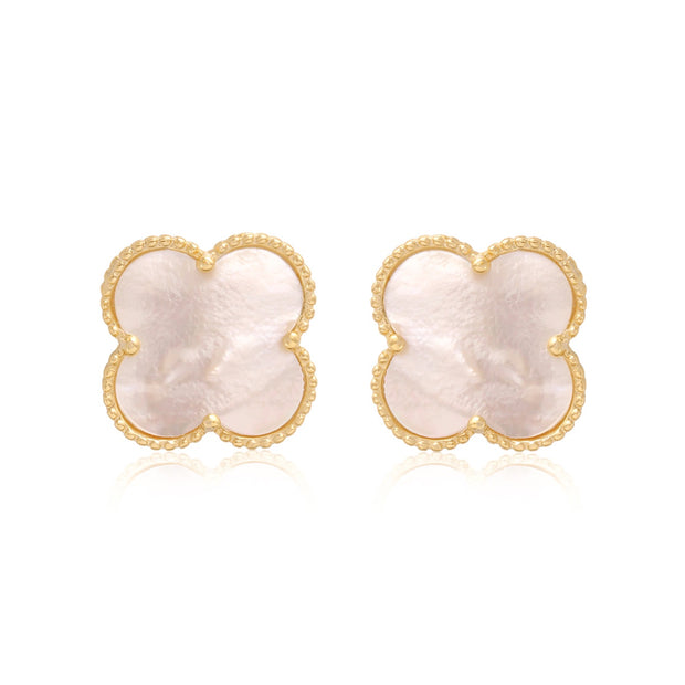 Large Mother of Pearl Clover Studs in Yellow Gold