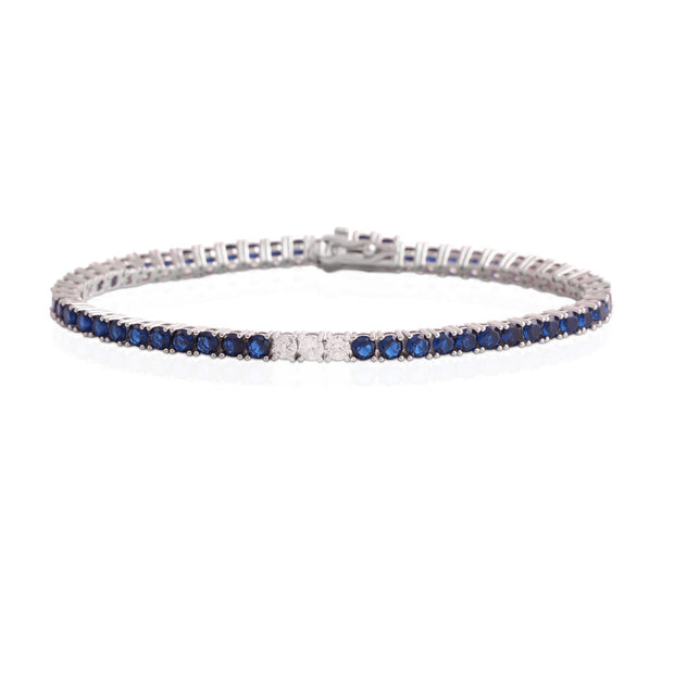 Sapphire & CZ 3mm Tennis Layering Bracelet
