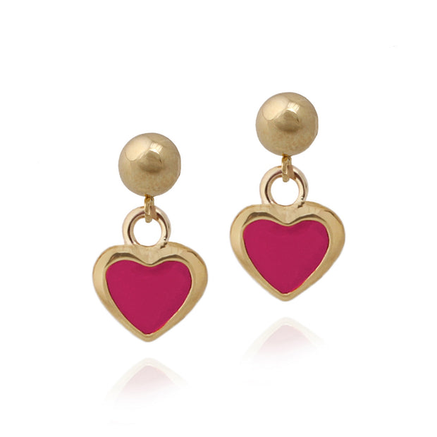 Fuchsia Enamel Heart Ball Screw Back Post Earring