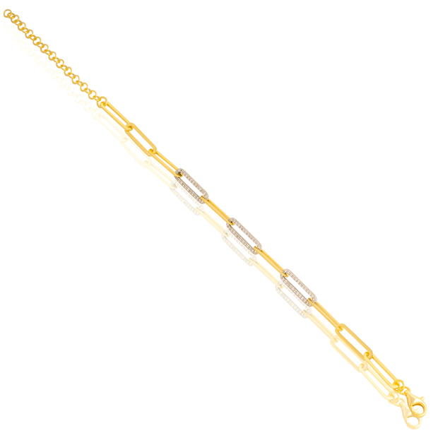 Delicate Polished & CZ Paperclip Bracelet in Two-Tone