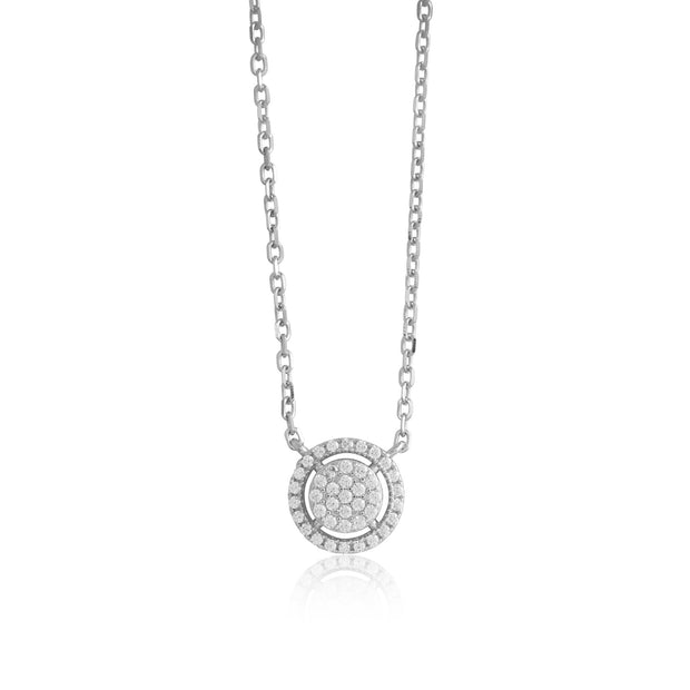 Pave Small Halo Solitaire Pendant in White Gold