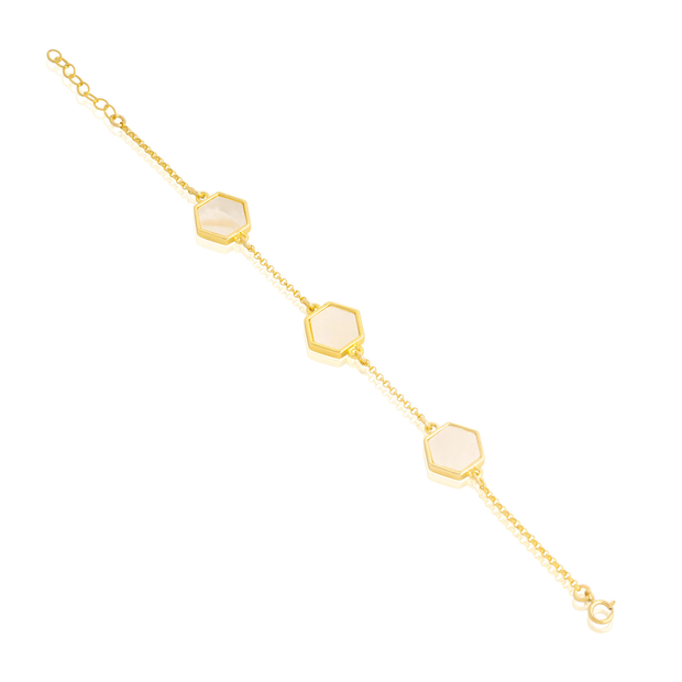 Triple MOP Hexagon Bracelet in Yellow Gold